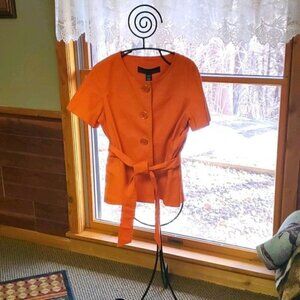 Apostrophe Spandex Orange Belted Full Button Sz. XL Lined Jacket with‎ Pockets